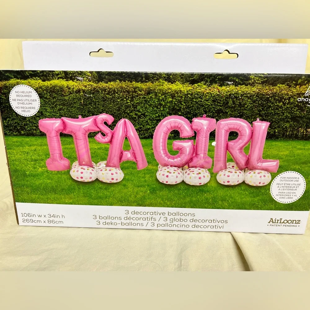 Anagram Airloonz ITS A GIRL Pink 3 Decorative Balloons Indoor/Outdoor 106